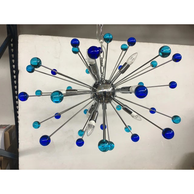 Early 21st Century Murano Style Glass Sputnik Blue Italian Handmade Chandelier For Sale - Image 5 of 7