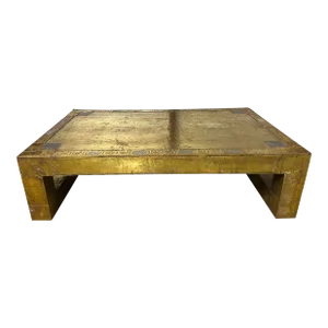 1970s Brass Clad Coffee Table by Rodolfo Dubarry