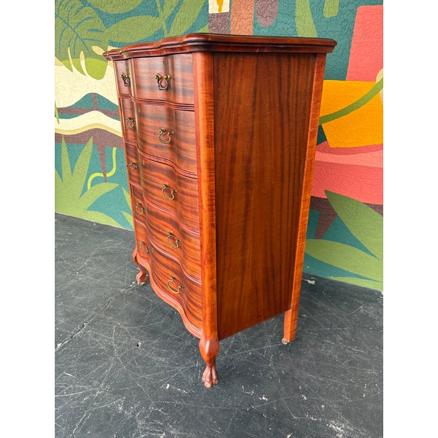 Early 20th Century Antique Mahogany Serpentine Tallboy on Clawfoot Casters For Sale - Image 5 of 11