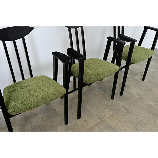 Late 20th Century Italian Vintage Set of Four Ebonized Upholstered Armchairs For Sale - Image 11 of 13