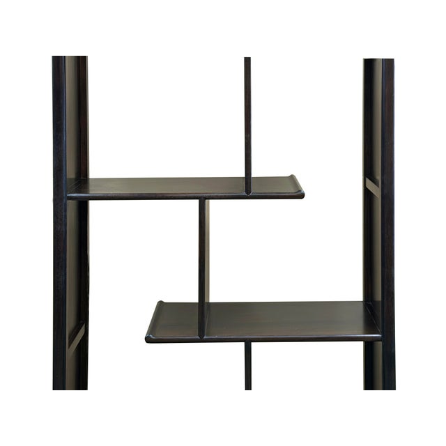 Wood Asian Inspired Asymmetrical Dark Brown Shelving Display Cabinet Divider For Sale - Image 7 of 12