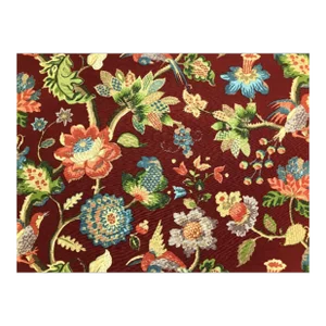 Lee Jofa Cameron Ruby Floral Jacobean Bird Print Linen Cotton Red Green Blue Mustard Yellow Upholstery Drapery Fabric