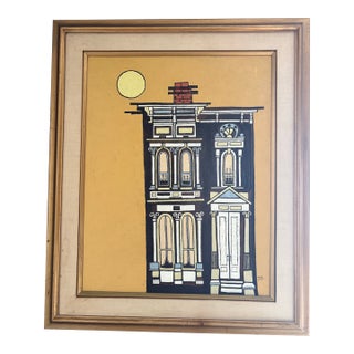 Mid-Century Architectural Painting by Fred Kulick, Framed For Sale