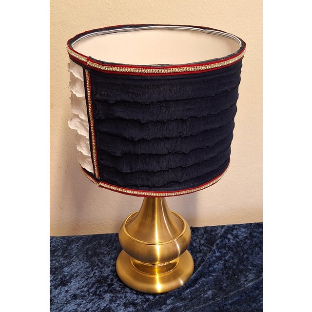 Vintage Table Lamp with Brass Base and Handmade Fabric Shade by Thiele for Lamplove, 1970s For Sale - Image 4 of 9