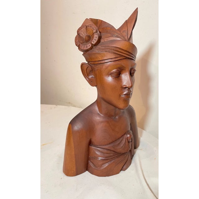 Wood 1930s Carved Balinese Indonesian Bali Woman Lady Bust Wood Carving Sculpture For Sale - Image 7 of 13