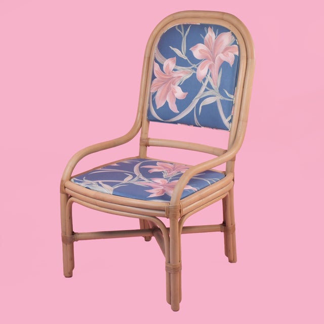 Set of 4 Brown Jordan Style Rattan Side Chairs in nice as found vintage condition. There are minor scuffs, scrapes and...