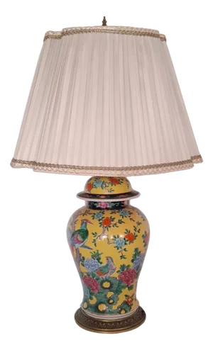 Chinese Ceramic Table Lamp with Flowers and Bird Motifs, 1950s
