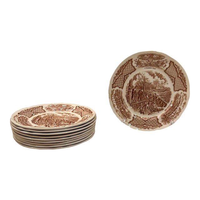Vintage Alfred Meakin Staffordshire Fair Winds The Friendship of Salem Brown Salad Plates- Set of 10 For Sale