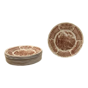 Vintage Alfred Meakin Staffordshire Fair Winds The Friendship of Salem Brown Salad Plates- Set of 10