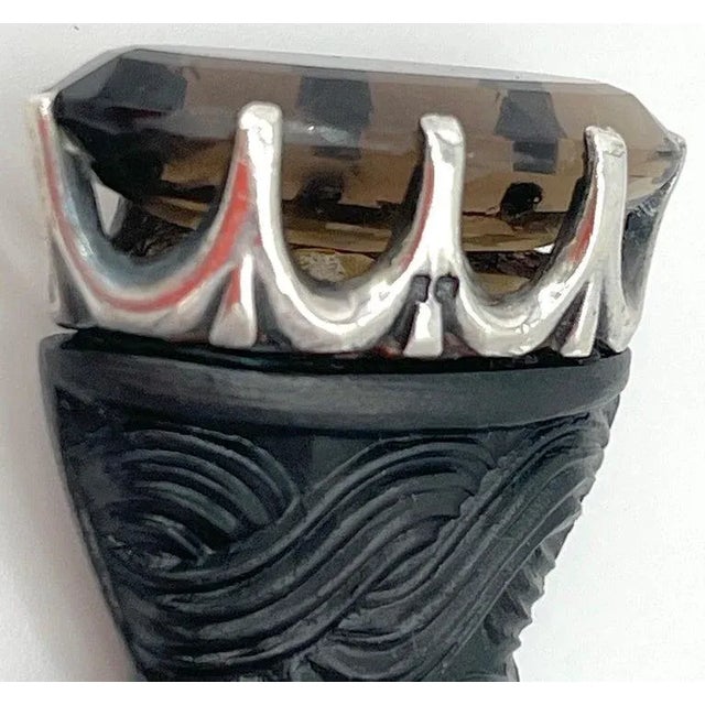 20th C. Scottish Sterling & Carved Celtic Knot Bog Wood Dirk With Topaz For Sale - Image 10 of 12