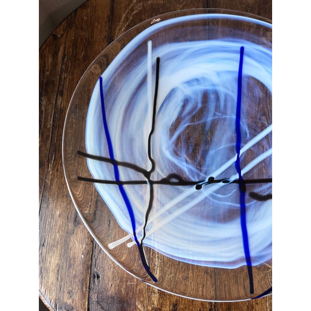 2000 - 2009 Kosta Boda Made in Sweden Design by Anna Ehrner Contrast White, Blue and Black Colors Centerpiece Bowl Platter, Dish 15" For Sale - Image 5 of 10