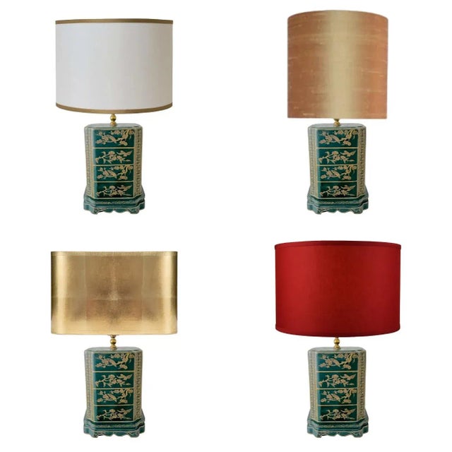 Vintage Chinoiserie Tea Canister Table Lamp in Green Lacquer & Brass – Hollywood Regency For Sale - Image 12 of 12