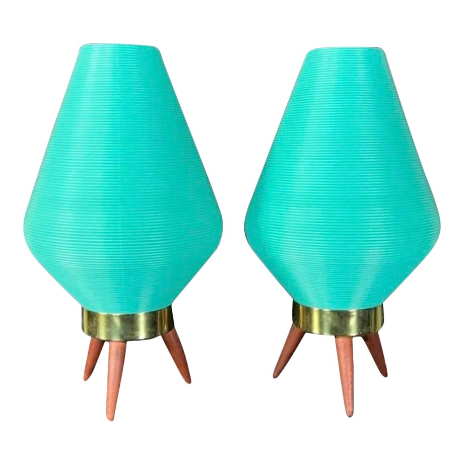 Mid Century Pair of Aqua Blue Table Lamps Chairish