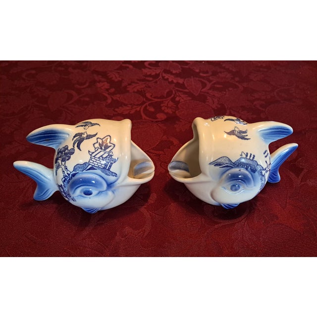 Mid-Century Pair of Blue Willow Personal Ashtray Fish Shaped For Sale - Image 14 of 18