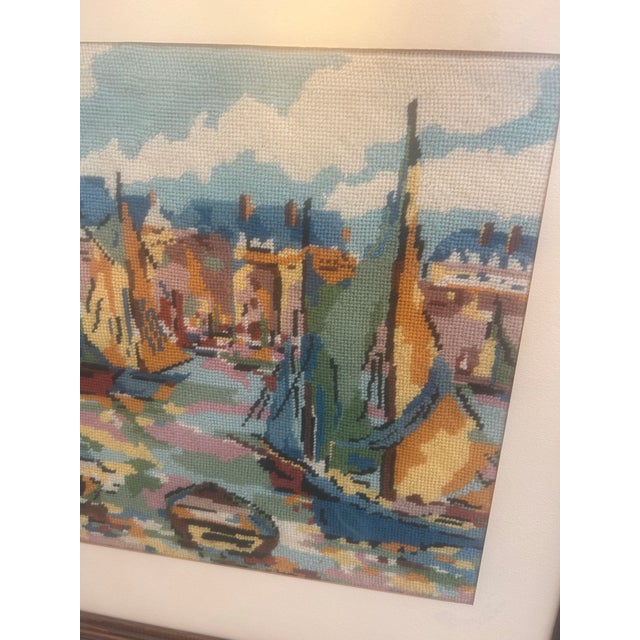 Vintage Hand Made Needlepoint Sailboat Picture For Sale - Image 4 of 6