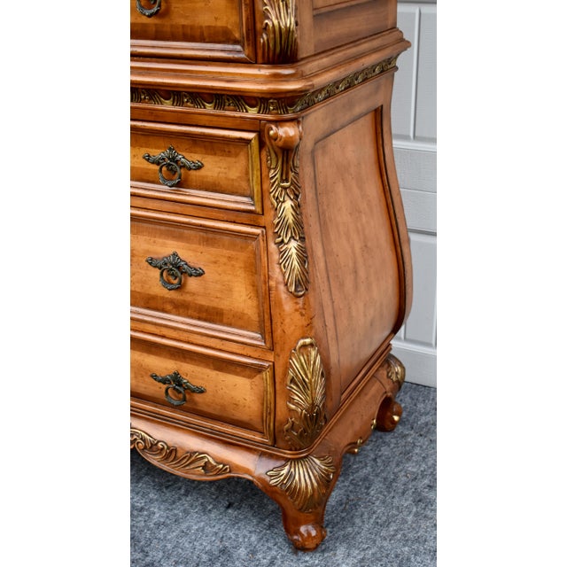 Legacy Carved Bombe Tall Chest French Style Pine Dresser W/Gold Details For Sale - Image 9 of 17