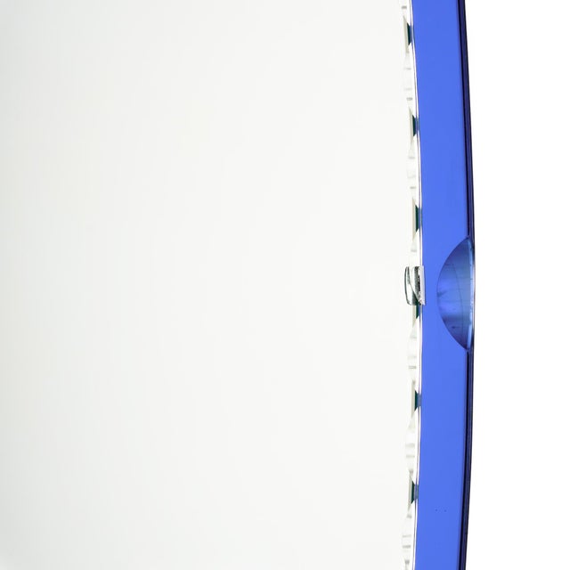 Glass French Vintage Scalloped Mirror, Blue, Circa 1970 For Sale - Image 7 of 9