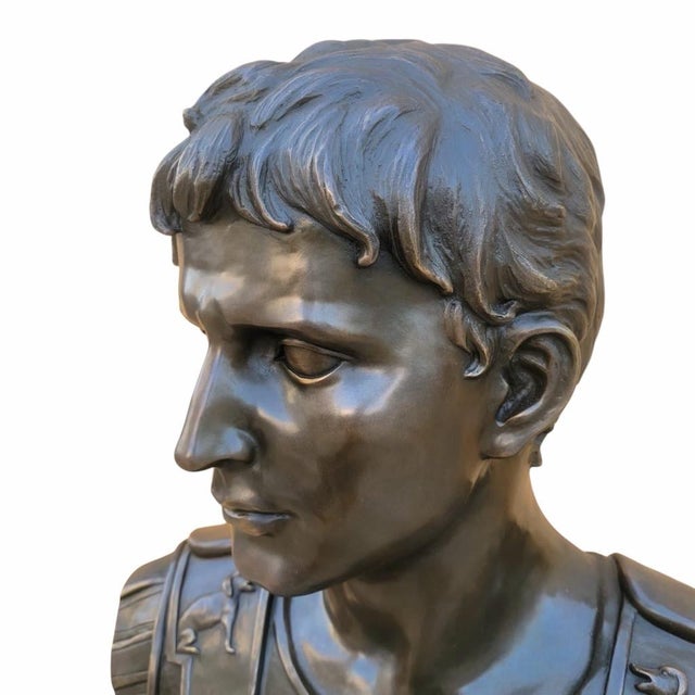 Metal Vintage Italian Grand Tour Bronze Bust of Julius Augustus Caesar For Sale - Image 7 of 10