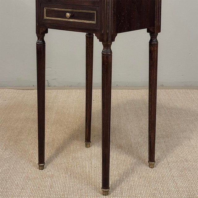 Pair Mid-Century Louis XVI Mahogany End Tables With Carrara Marble For Sale - Image 11 of 16