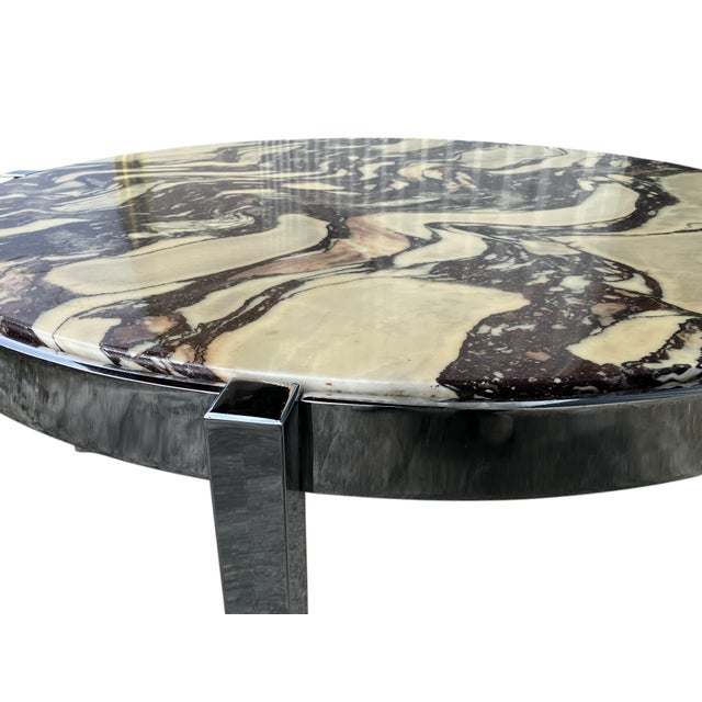Round Italian Coffee Table in Marble and Chrome, 1970s For Sale - Image 4 of 6