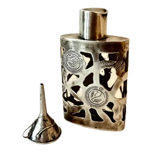 19th Century Sterling Silver Filigree Bottle with Sterling Perfume Funnel