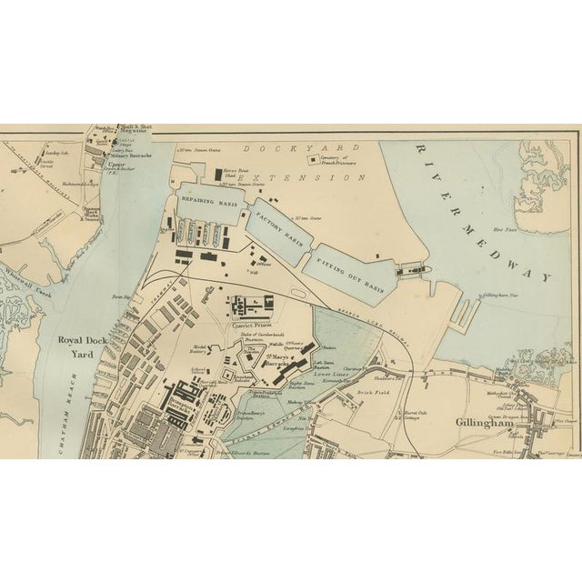 Decorative Map of Chatham, Rochester and Gillingham, Naval Dockyard Plan, 1885 For Sale - Image 6 of 9