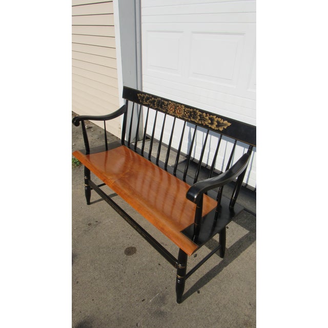 Farmhouse Hitchcock Black Farmhouse Bench Signed Designer For Sale - Image 3 of 9