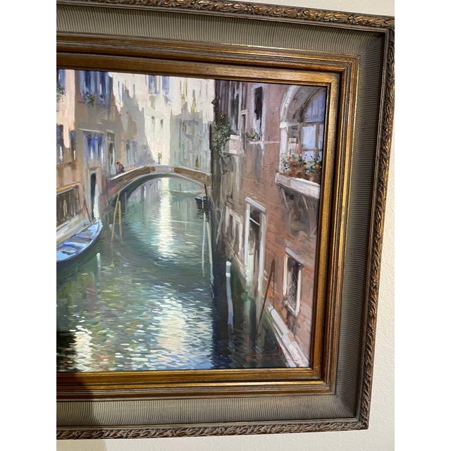 Mid 20th Century Venice Bridge Framed Oil Painting by Claudio Simonetti For Sale - Image 4 of 9