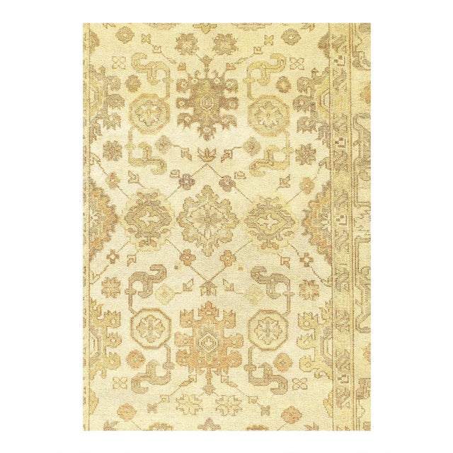 These Fine Indian Oushak carpets are extremely desirable because of their colors which are usually much lighter and...