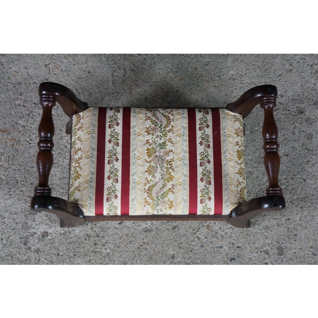 Antique 20th C. Regency Style Mahogany Footstool Striped Floral Brocade Seat For Sale - Image 6 of 15