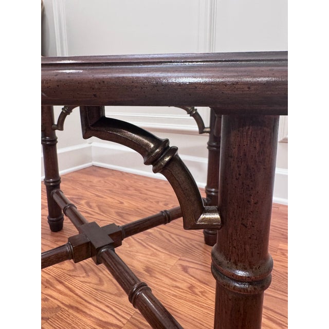 Vintage Chinoiserie Chippendale Style Mahogany Solid Wood, Glass & Brass Finish Side Table For Sale - Image 9 of 12