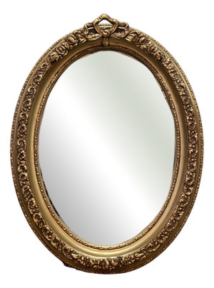 French Oval Gilt and Carved Wood Mirror