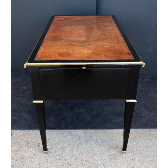 French Louis XVI Ebonized Writing Table or Desk With Embossed Leather Top For Sale - Image 11 of 13