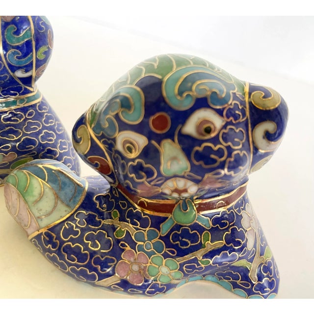 Pair of Petite Asian Cloisonné Foo Dog Figurines For Sale - Image 11 of 11
