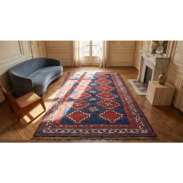 Navy Blue 1930s Royal Blue Rustic Antique Persian Gabbeh Rug 4'6" X 9'6" Handknotted Wool Carpet For Sale - Image 8 of 9