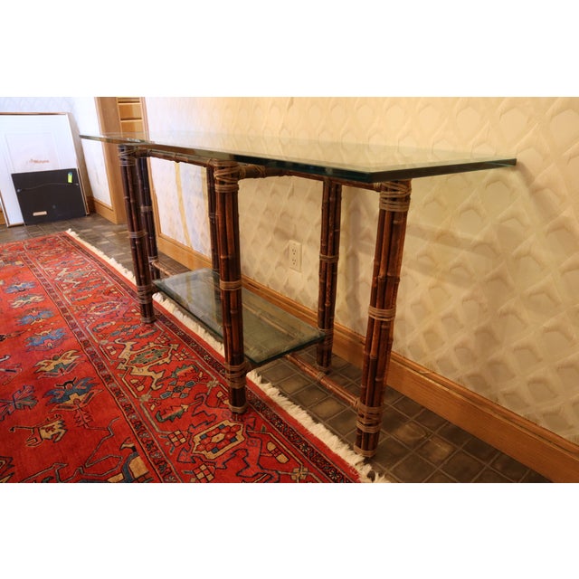 McGuire Glass and Bamboo Hallway Side Table For Sale In Portland, OR - Image 6 of 9