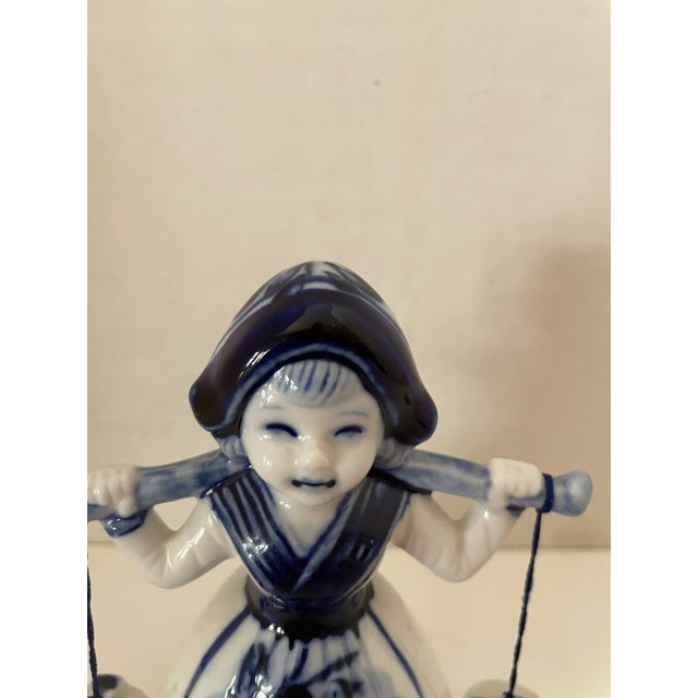 Delft Vintage Delft Blue and White Handpainted Porcelain Holland Milkmaid Marked For Sale - Image 4 of 8