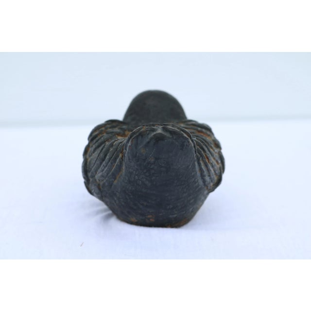 Adorable cast iron bird! Life-sized and full of details. I love the features of this bird and a good weight.