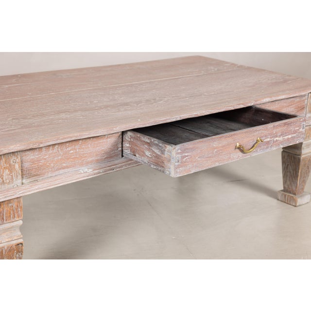 Vintage Whitewashed Teak Coffee Table with Single Drawer For Sale - Image 4 of 18