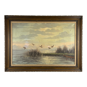 Mid 20th Century Painting Oil on Canvas “Mallards Over Marsh” by Joseph Glotzer