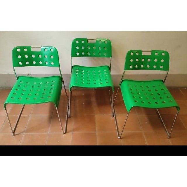 Green Green Metal Omstack Stackable Chairs by Rodney Kinsman for Bieffeplast, Italy, 1970s, Set of 3 For Sale - Image 8 of 8