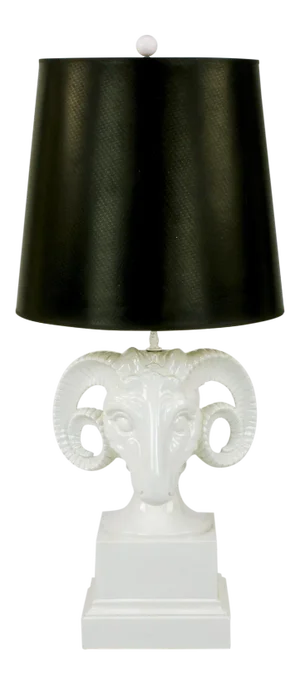 Chapman White Ceramic Ram's Head Table Lamp