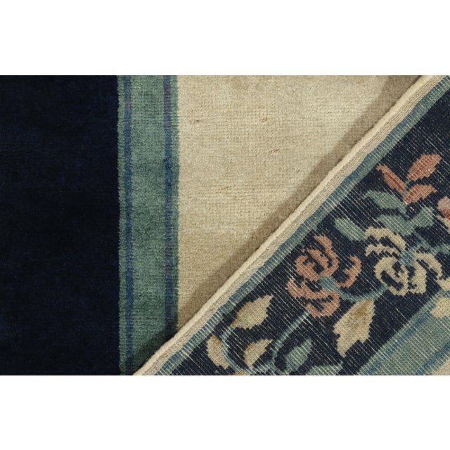 Vintage Chinese Deco Style Rug, Off-White Field, Blue and Pink Floral Border For Sale In New York - Image 6 of 6