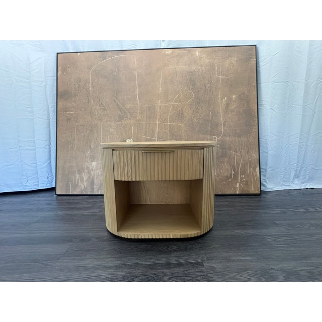 Rh Byron Open Nightstand – 32" Light Oak | American White Oak | Reeded Detail | Soft-Close Drawer For Sale In Columbus - Image 6 of 18