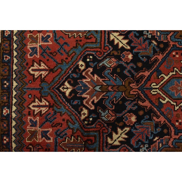 Heriz Rug 8’1” X 10’10” Red Wool Vintage Tribal Hand-Knotted Oriental Carpet For Sale - Image 11 of 15