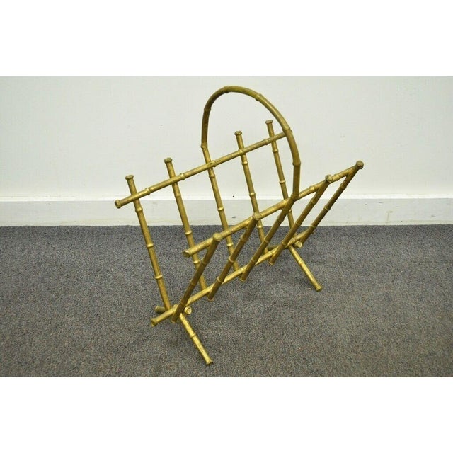Mid 20th Century Vintage Italian Hollywood Regency Gold Gilt Metal Faux Bamboo Magazine Rack For Sale - Image 10 of 10