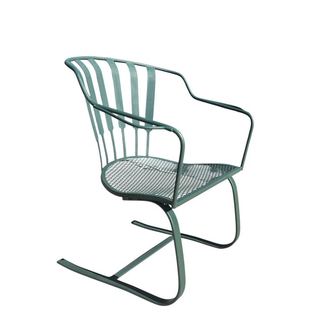 Metal Mid-Century Modern Wrought Iron Pinecrest Bouncer Patio Chairs - A Pair For Sale - Image 7 of 14