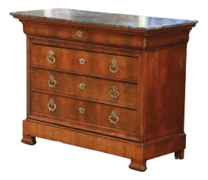 19th C. French Louis-Philippe Mahogany Chest of Drawers With Grey Marble Top