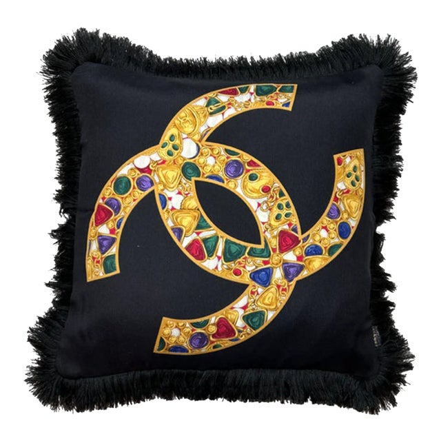 Chanel CC Logo Vintage Silk Scarf Pillow For Sale