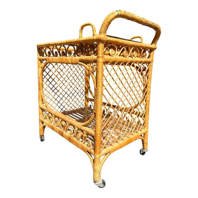 Fiddle Leaf Rattan Bar Cart For Sale In West Palm - Image 6 of 8